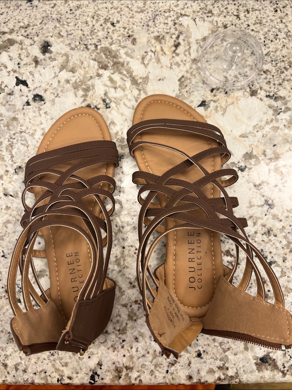 Journee Collection Brown Strappy Multi‑Band Women's Sandals